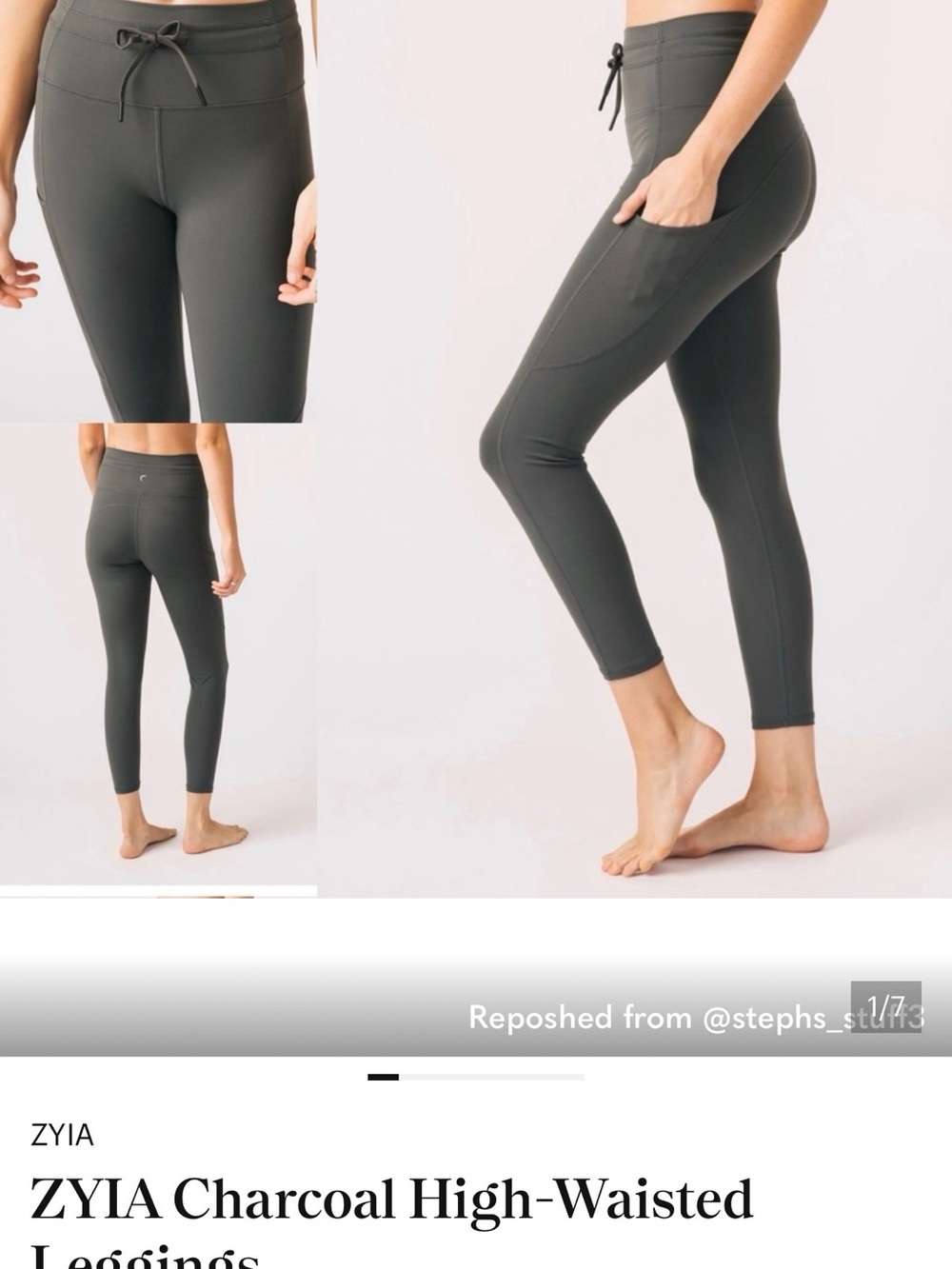 Women's High-Rise Charcoal Performance Leggings with Side Pockets